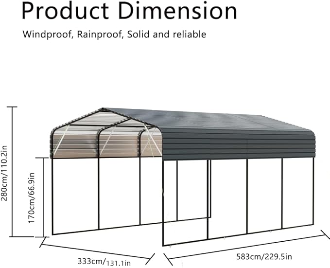 Heavy-Duty Outdoor Garden Shed with Aluminum Alloy Frame, Hinged Door, and Stable Foundation for Secure Storage (New 11x19 FT Carport)