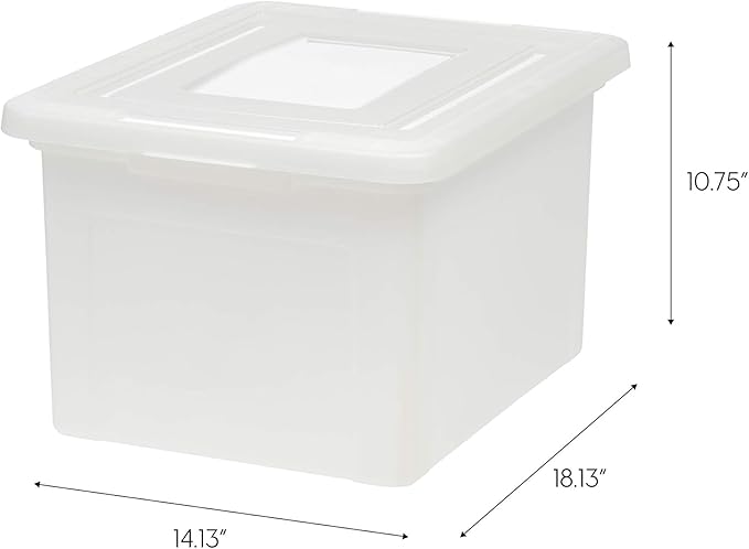 IRIS USA 8 Pack File Box, Plastic File Organizer with Lids for Letter/Legal File, Portable Document Box, Storage Bin with Secure Lid, Pearl 35 Qt.
