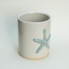 Ceramic Starfish Embossed Utensil Holder, Large Cooking Utensil Crocks for Countertop, Ocean Style Utensil Organizer for Spatula