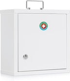 KYODOLED Locking Medicine Cabinet, Medication Lock Box with Key, Wall Mount Medical Cabinet for Safe Medication Storage, 10 * 4.7 * 10 Inch, White