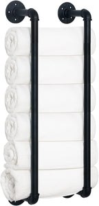 HouseAid Industrial Pipe Towel Rack, Farmhouse Bathroom Towel Storage Holder, Vintage Style Towel Organization, Wall Mounted, Matte Black