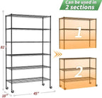 BestOffice Storage Shelves 6 Tier Metal Shelves Adjustable Garage Shelving Wire Shelving Unit Capacity 2100LBS with Wheels for Kitchen, Garage Pantry Closet Commercial,Black