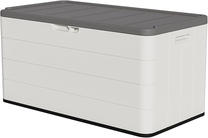 Outdoor Storage Box Waterproof, 100 Gallon Lockable Resin Deck Box Large, Patio Storage Bin for Pool Accessories Cushion Furniture, Garden Tools, UV-Resistant Outside Delivery Black&White
