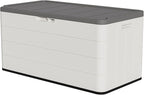 110 Gallon Pro Resin Deck Box, Waterproof Outdoor Storage Bin for Patio Furniture, Pool Accessories, and Garden Tools, Lockable & UV-Resistant, White