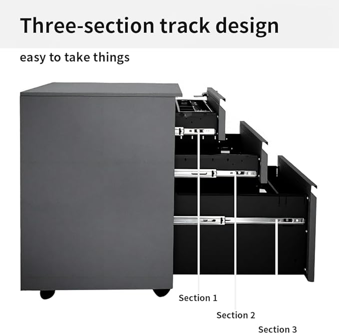 3-Drawer Mobile File Cabinets Rolling ，Vertical Metal Filing Cabinet for Legal & Letter File Anti-tilt Design with Lock Under Desk Office Drawers Fully Assembled (Grey)