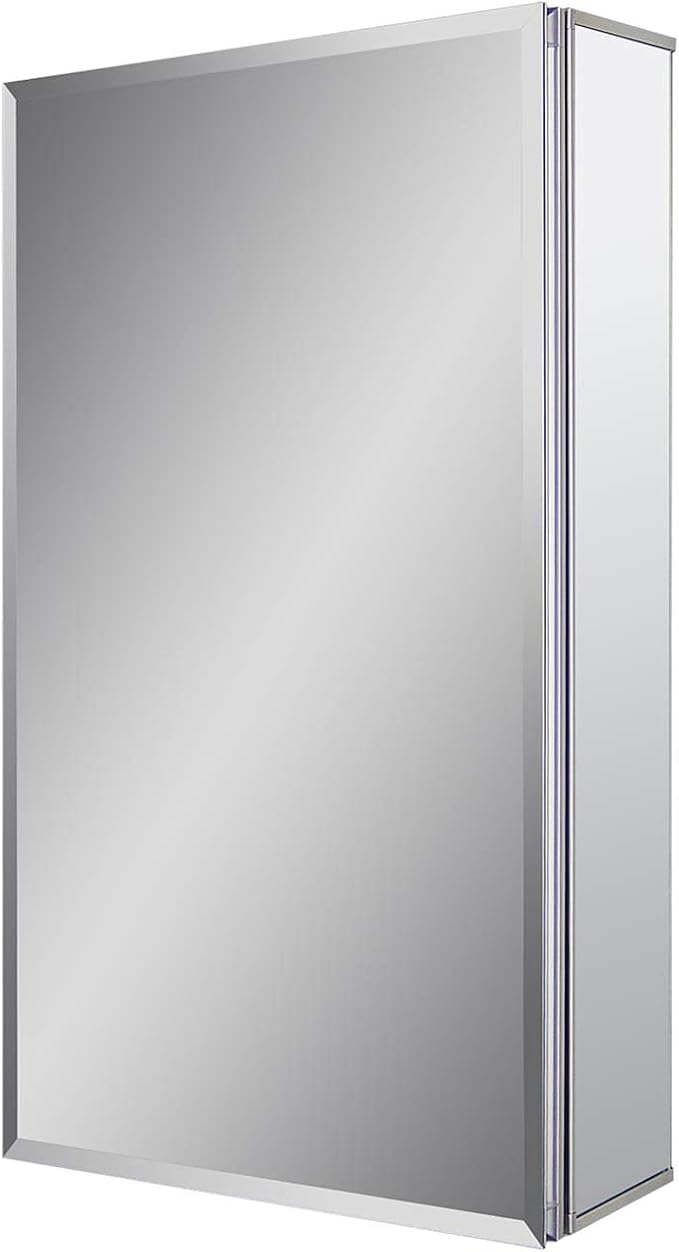 Fundin Aluminum Bathroom Medicine Cabinet with Framless Double Sided Mirror Door15 Inch x 24 Inch Recess or Surface Mount, Silver
