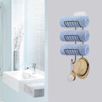 Adhesive Towel Holder for Bathroom Wall Mounted, No Drill Towel Rack Organizer with 2 Hooks for Bath Wall Storage, Black, 2 Pack