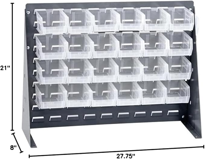 Quantum Storage Systems QBR-2721-210-24CL Ultra Bin Complete Bench Rack Package with 24 Ultra Bins, 27" x 8" x 21" , Clear