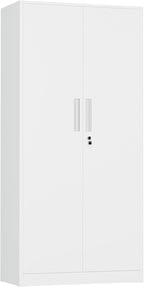 INTERGREAT Metal Storage Cabinet, 72" H Lockable Steel Cabinets with Locking Doors, Storage Locker with Adjustable Shelves for Office, Home, Garage, Gym, School (White)