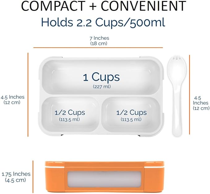 Small Snack Containers for Kids Toddlers - 3 Compartments (Set of 2) - Leak-proof Reusable Snack Boxes with Lids - BPA-Free Mini Bento Lunch Box - Ideal for School, Daycare Holds 2 Cups (Coral + Blue)