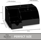 My Space Organizers Black Desk Organizer with 9 Compartments - Desktop Office Supplies and Desk Accessories Organizer