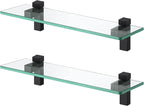 KES Glass Shelves for Bathroom 2 Pack, 16 Inch Tempered Glass Floating Shelves Wall Mount Matte Black, BGS3201S40-BK-P2