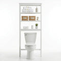 Over the Toilet Storage, 3-Tier Bamboo Bathroom Organizer with Adjustable Shelf, Space-Saving Rack, 66.9" Tall (White)