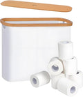 Toilet Paper Storage Cabinet with Bamboo Lid, Holds Up to 12 Rolls, Waterproof Lightweight Toilet Roll Organizer with 3-Minute Assembly, Spacious Bathroom Storage Bin for Toiletries (White)