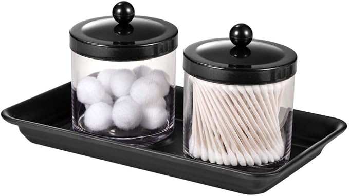 Vintage Farmhouse Decor Metal Vanity Tray(2 Pack),Countertop Guest Hand Towel Storage Organizer Tray Dispenser, Sturdy Holder for Perfume,Cosmetics, Jewelry, Makeup Bathroom Organizer (Black)