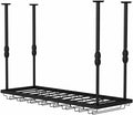 Ceiling Mounted Storage Racks Hanging Wine Rack, Adjustable Height Metal Ceiling Bottle Rack, Black Display Wine Storage Holder with Stemware Glass Shelf for Kitchen (Black 60 x 30cm)