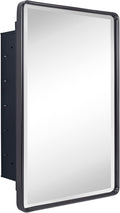 TEHOME Farmhouse Oil Rubbed Bronze Recessed Bathroom Medicine Cabinet with Mirror Rounded Rectangle Metal Framed Medicine Cabinet with Beveled Mirror 16x24''
