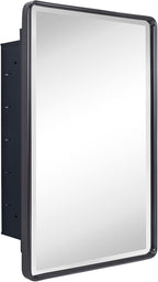 TEHOME Farmhouse Oil Rubbed Bronze Recessed Bathroom Medicine Cabinet with Mirror Rounded Rectangle Metal Framed Medicine Cabinet with Beveled Mirror 16x24''