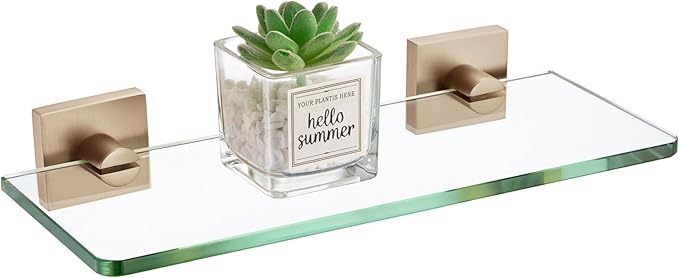 KOKOSIRI Glass Shelf Bathroom Hardware Kitchen Rack 12-Inch Floating Wall Shelves for Living Room, Shower Storage Champagne Bronze Steel B1107CPG-L12