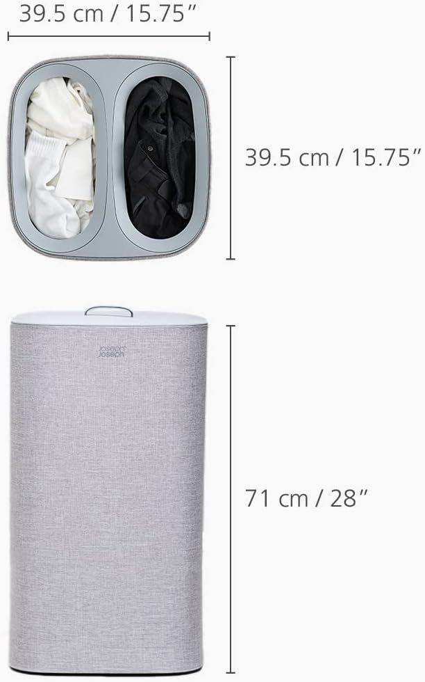 Joseph Joseph Tota 60 liter/15.8 gallon Laundry Hamper Separation Basket with lid, 2 Removable Washing Bags with Handles- Gray