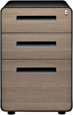 Laura Davidson Furniture Stockpile 3 Drawer File Cabinet with Lock - Under Office Desk Metal Filing Cabinet, Legal/Letter File Folders, Wheels and Stationary Feet, Pre-Assembled, Black/Wood