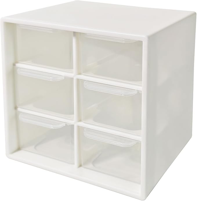 Small Drawer Organizer for Desk, 4.7" x 4.7" x 3.8" Small Desktop Organizer with 6 Drawers, Plastic Storage Box for Office, Classroom, Craft and Home Organization