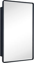 TEHOME Farmhouse Matt Black Recessed Bathroom Medicine Cabinet with Mirror Rounded Rectangle Metal Framed Medicine Cabinet with Beveled Mirror 24x36''