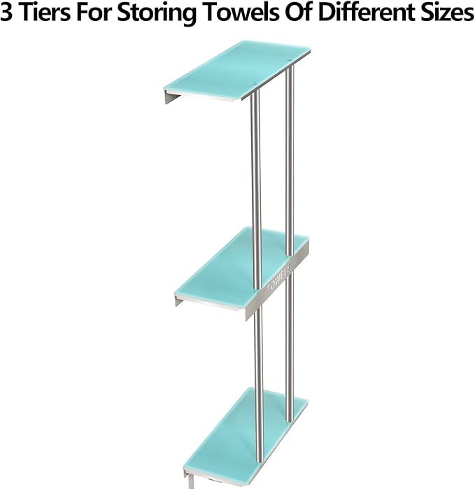Bathroom Towel Storage, Towel Racks for Bathroom with 3-Tier Shelf & 4 Hooks, Towel Holder for Bathroom Wall for Rolled Bath Towels, Brushed Nickel
