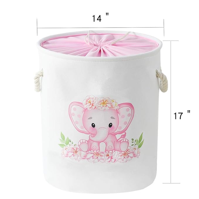 INough Baby Basket Pink Hamper Large Kids Hamper Baby Laundry Hampers for Nursery Girl, Girls Laundry Baskets for Kids, Dirty Clothes Basket Collapsible Kids Toys Orgnizer for Kidsroom/Nursery