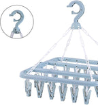 32 Clips Folding Laundry Hanger, Laundry Drying Rack Folding Sock Hanger, Hanging Drying Rack(Scandinavian Blue)