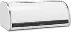 Brabantia Roll Top Bread Box | Large | White | Metal Front Opening Bread Store for Kitchen Countertop | Partly Flat Top for Extra Storage, Magnet Closing Lid | Fits 2 Loaves