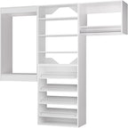 ROOMTEC Modular Closet System, 84" Wall Mounted Modern Closet Organizer with Hanging Rods and Shoe Shelf, Wooden Tower for Walk-In Closets, Wardrobe Storage Kit, White