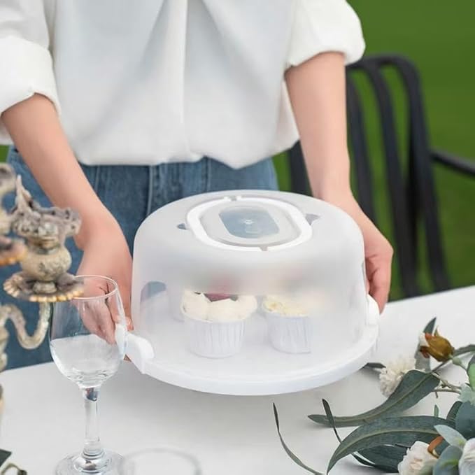Pie Cake Carrier Cake Keeper Round Multiuse Muffins Cake Carrier with Lid for Dishes Vegetables Picnic Desserts Fruits (Orange)