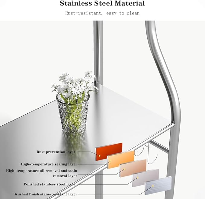 2-Tier Over The Toilet Storage, Over Toilet Bathroom Organizer, Freestanding Metal Bathroom Shelves, Over The Toilet Organizer with Hooks and Paper Holder, Space-Saving, Stainless Steel