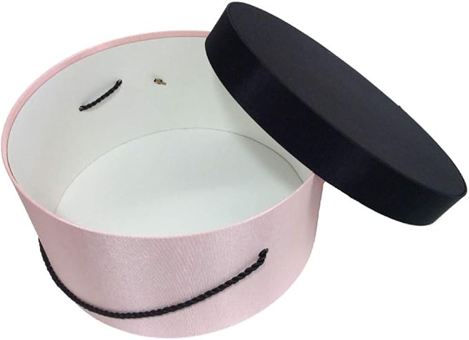 Sarah's Hat Boxes Classic Pink/Black Hat Box – 18.5" x 9.5" (Dia. x Ht.) Handmade in USA – Odorless Non-Toxic Adhesive, Cording Handle – Premium Storage for Hats & Accessories