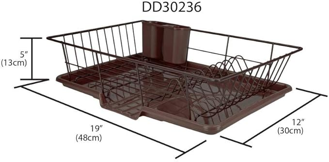 Sweet Home Collection Metal Dish Rack Drainer 3 Piece Set with Drying Board and Utensil Holder, 12" x 19" x 5", Bronze