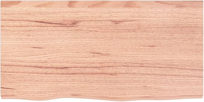 vidaXL Light Brown Bathroom Countertop - Solid Oak Wood with Varnish Finish, Handmade with Live Edge, Versatile Use & Durable Construction(31.5"x15.7"x(0.8"-2.4"))