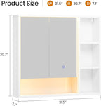 Hasuit Lighted Medicine Cabinet with Mirror and Shelves, Modern Bathroom Medicine Cabinet with Open Storage, Aluminum Channel LED Lights, 31.5'' x 30.7'', White