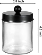 Amolliar 4 Pack Apothecary Jars Bathroom Vanity Storage Organizer Set -Countertop Canister with Stainless Steel Lids &Cute Stickers - Qtip Dispenser Holder for Qtips,Cotton Swabs,Makeup Sponges(Black)