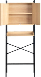 Karl home Over The Toilet Storage Cabinet with Double Doors, Bathroom Space Saver Toilet Paper Holder & Hook, Adjustable Shelf & Bottom Bar, Open Storage Cube, Organizer for Laundry, Restroom