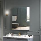 Quavikey Medicine Cabinet with Mirror for Bathroom 2 Doors Aluminum Surface Mount or Recessed Mirror Medicine Cabinet 24x26 Inch, Silver