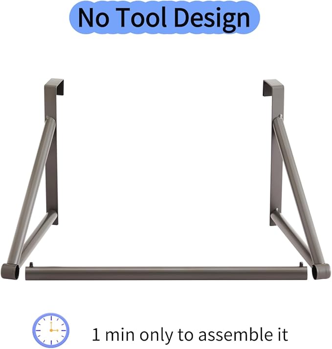 Over The Door Clothes Hanger,Metal Over Door Clothes Drying Rack with 6 Hooks,Laundry Drying Rack Rod for Laundry, Bedroom, Washroom, Closet,Fits Door Up to 1.97", (Dark Gray)
