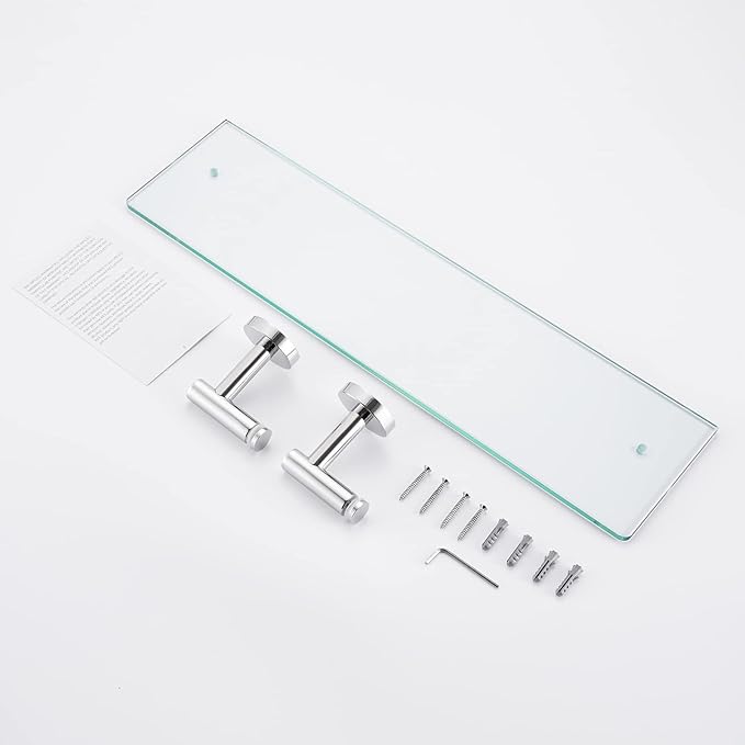 KES Glass Shelf Bathroom Rectangular Shelf 20-Inch with 8 MM-Thick Tempered Glass Rustproof Metal Bracket Wall Mount Brushed Finish, A2021-2