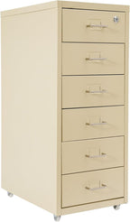 6 Drawer Metal Vertical Office Filing Cabinets, File Cabinet with Lock, Home Office Narrow Storage Cabinet for A4/F4/Letter/Legal(Beige)
