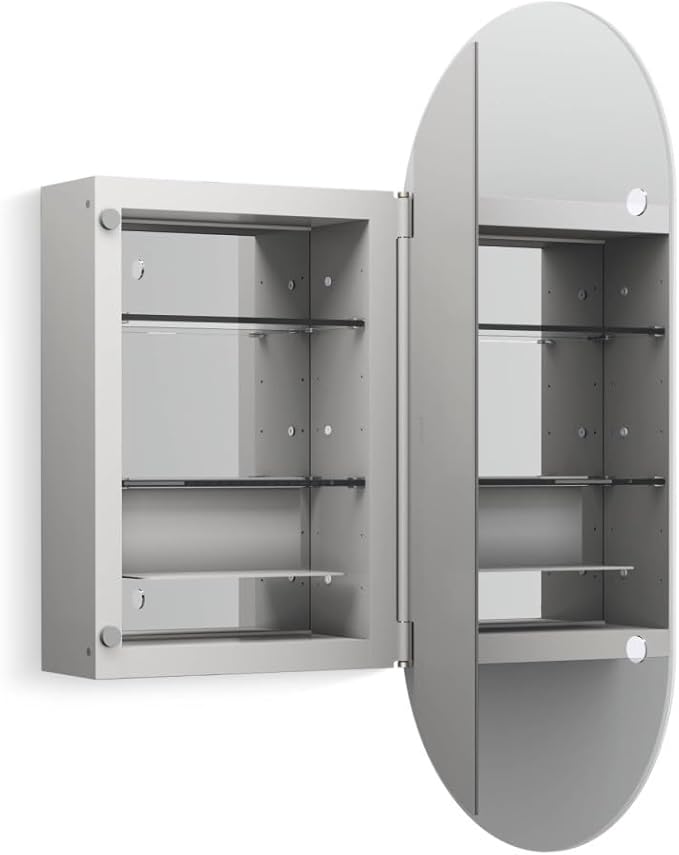 Kohler 35573-NFC-NA Verdera® Medicine Cabinets for Bathroom, Capsule Design, Mirrored Interior, Adjustable Glass Shelves, Rustproof Anodized Aluminum, 15 in. W x 30 in. H
