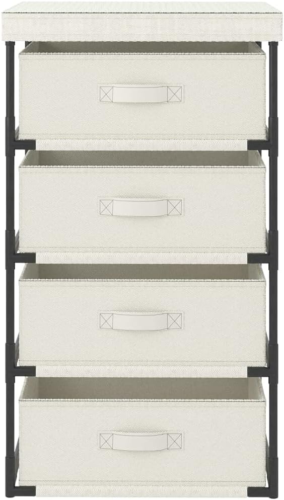 4 Tier Storage Organizer with Removable Fabric Baskets, Cream Steel Frame Shelving Unit for Bedroom Closet Organization, Home Office Storage Solution