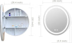 30 inch Round Medicine Cabinet with Lights,Led Medicine Cabinet with Defogger,Illuminated Mirror Cabinet for Bathroom,Dimmable,Defogger,3 Color Temperature 3000k-6500k White