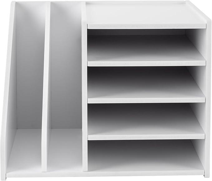 Desk Organizer for Office, 4 Tier Desktop Storage Cabinet File Holder with 2 Side Storage Cabinets, Storage Organizer Filing Case for Office Bedroom Home, L15.35*D12.2*H11.8in (White)