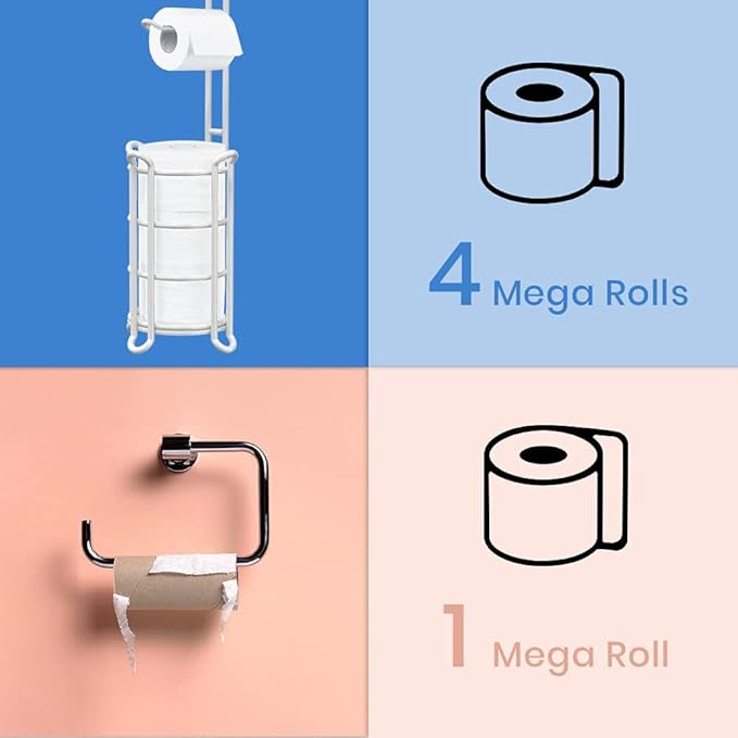 [Upgrade] Toilet Paper Holder Stand Nautical Bathroom Tissue Holders Free Standing with Top Shelf Storage Mega Rolls/Phone/Wipe-Ivory White