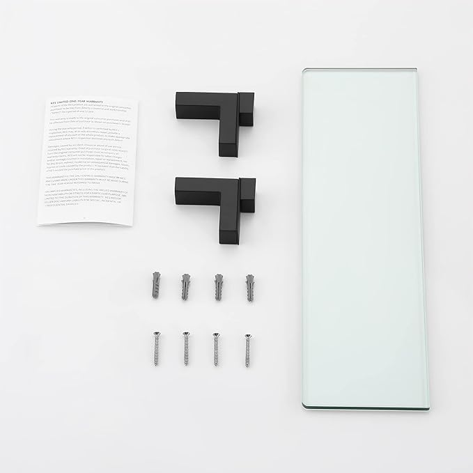 KES 16 Inch Glass Shelf for Bathroom Wall Mounted, 8mm Tempered Glass Wall Shelf Matte Black, BGS3201S40-BK